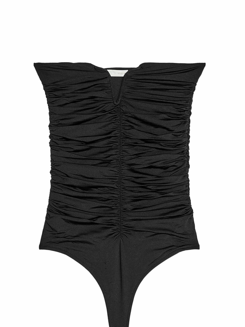 Black Ruched Bandeau Bodysuit with V Detail Size S